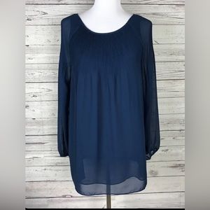 Cute Pleated Navy Chiffon Top
